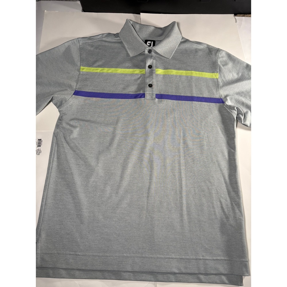 FootJoy FJ Golf Polo Shirt Mens Medium Gray‎ Stripe Athletic Performance